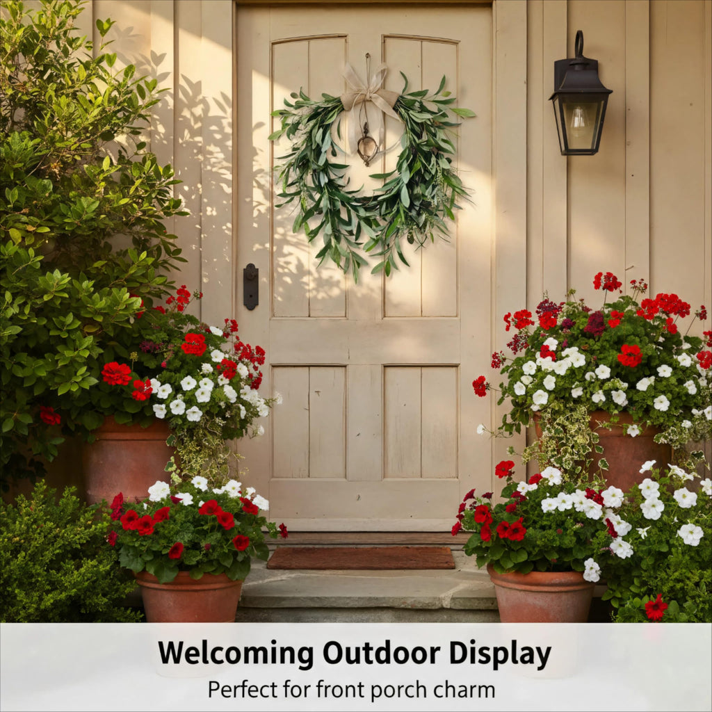 22 Inch Lifelike Faux Heart Shaped Olive Wreath for Front Door