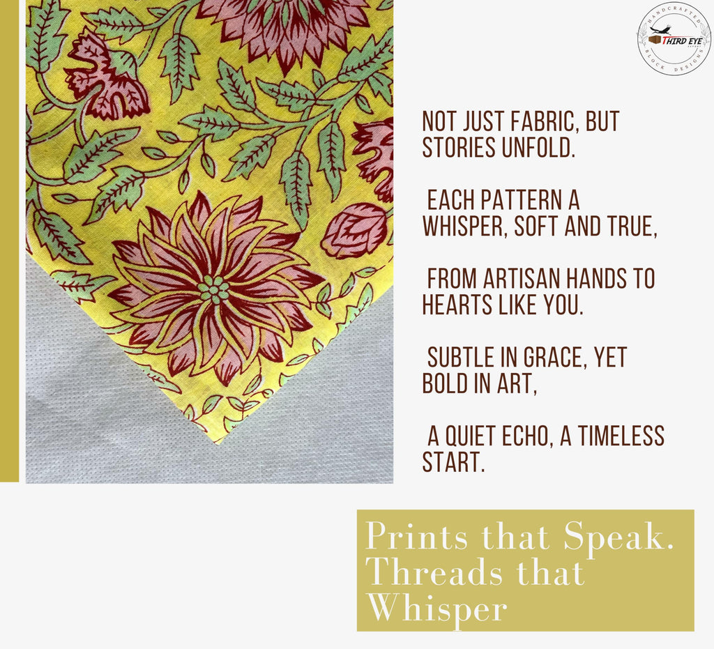 100% Cotton Fabric by the Yard, Hand Block Print Fabric for Sewing