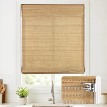 No Drill Cordless Bamboo Roman Shades, 24×64 in, Carbonized | Natural material, Light Filtering, Easy Install