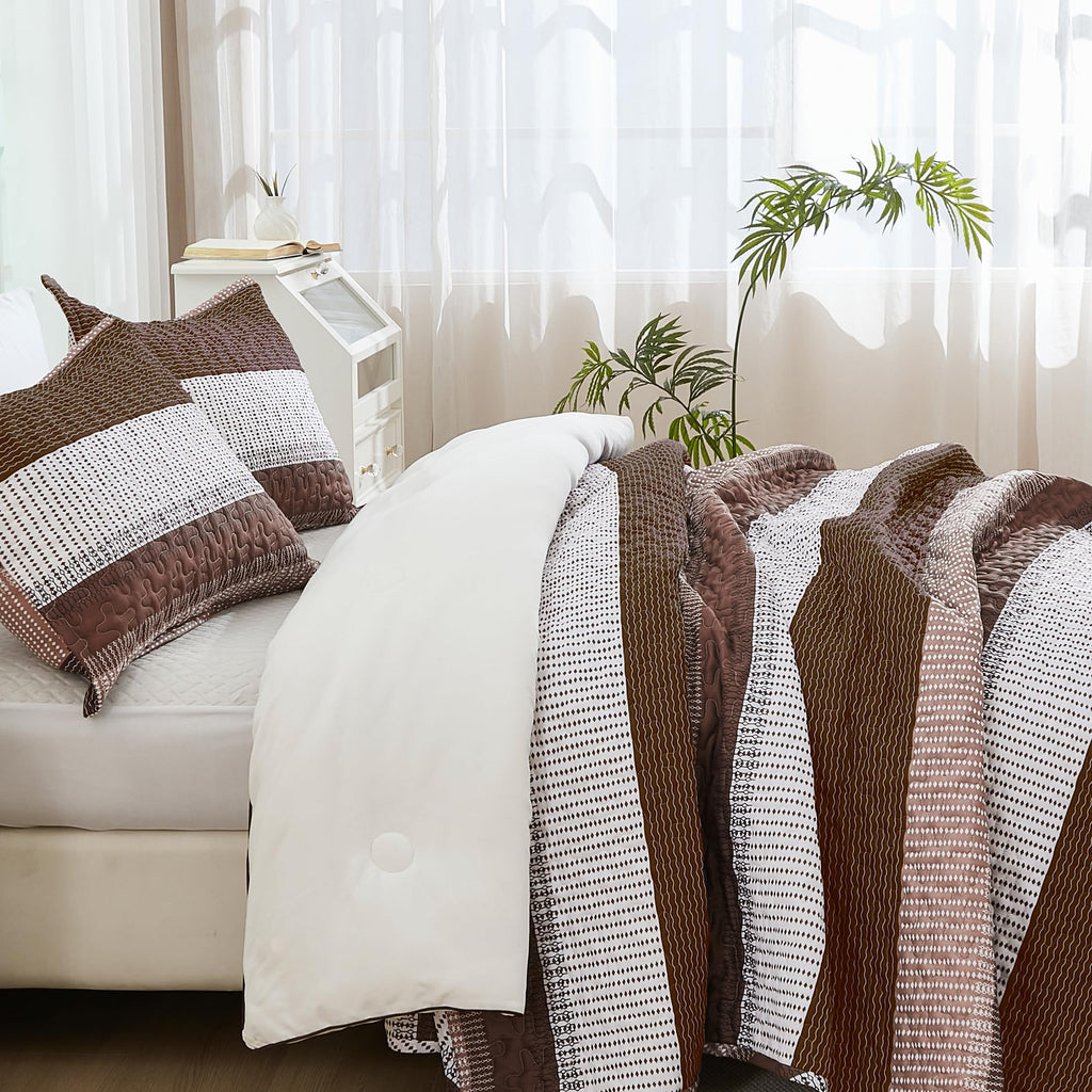 Quilt Set Brown, 3 Pcs Bedspreads & Coverlets
