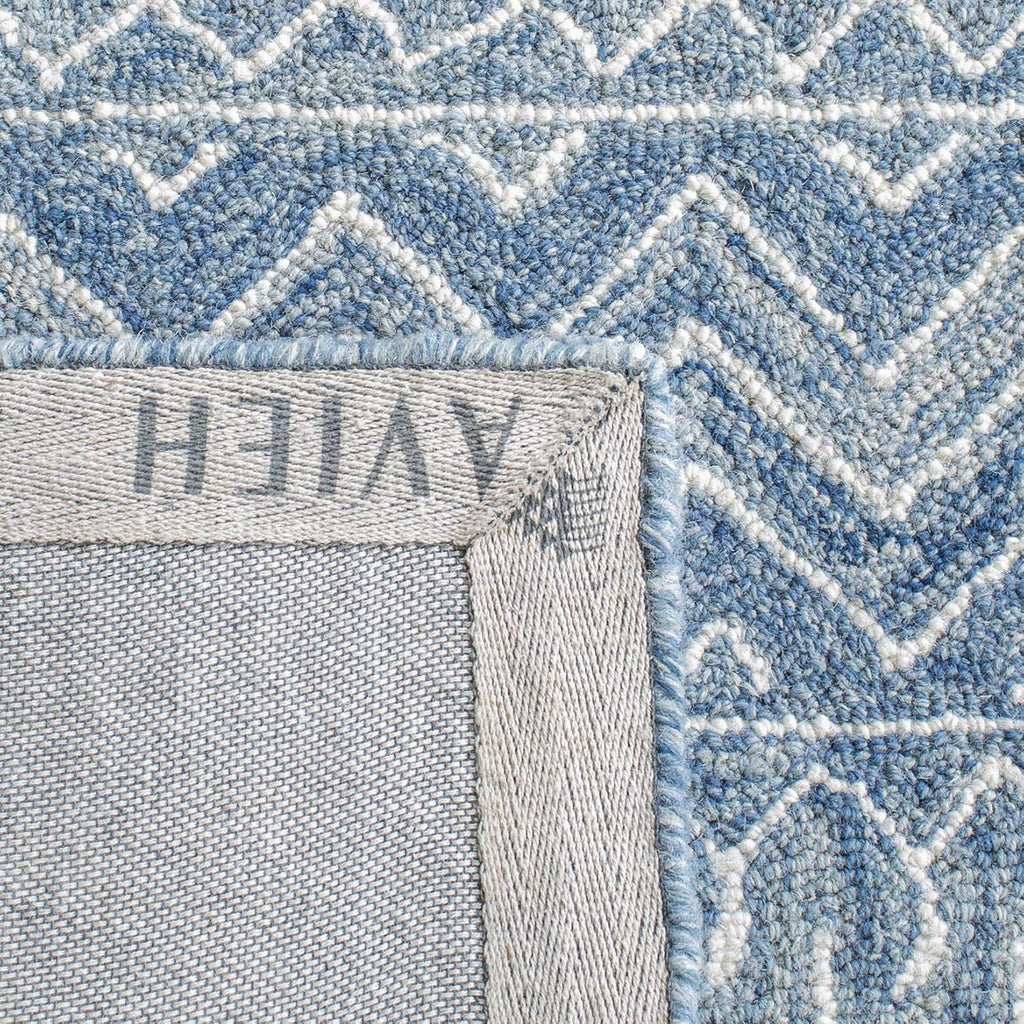 Micro-Loop Area Rug - 9' x 12', Blue & Ivory, Handmade Moroccan Boho Tribal Wool