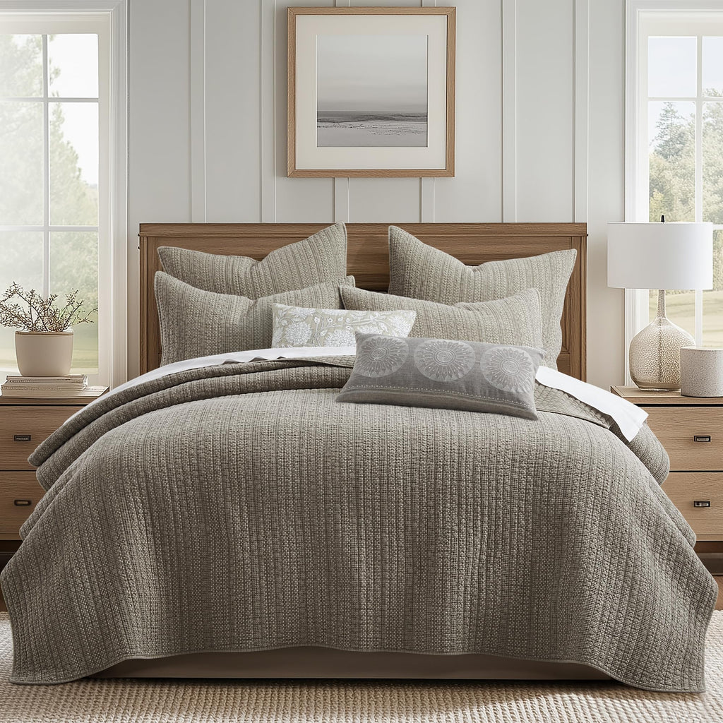 Loden Quilt Set - Quilt and One Standard Sham - Textured Waffle - Taupe - Quilt (68x86in.) and Sham (20x26in.)