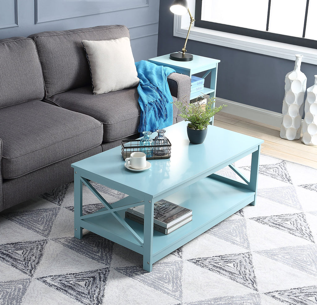 Oxford Coffee Table with Shelf, Sea Foam Blue