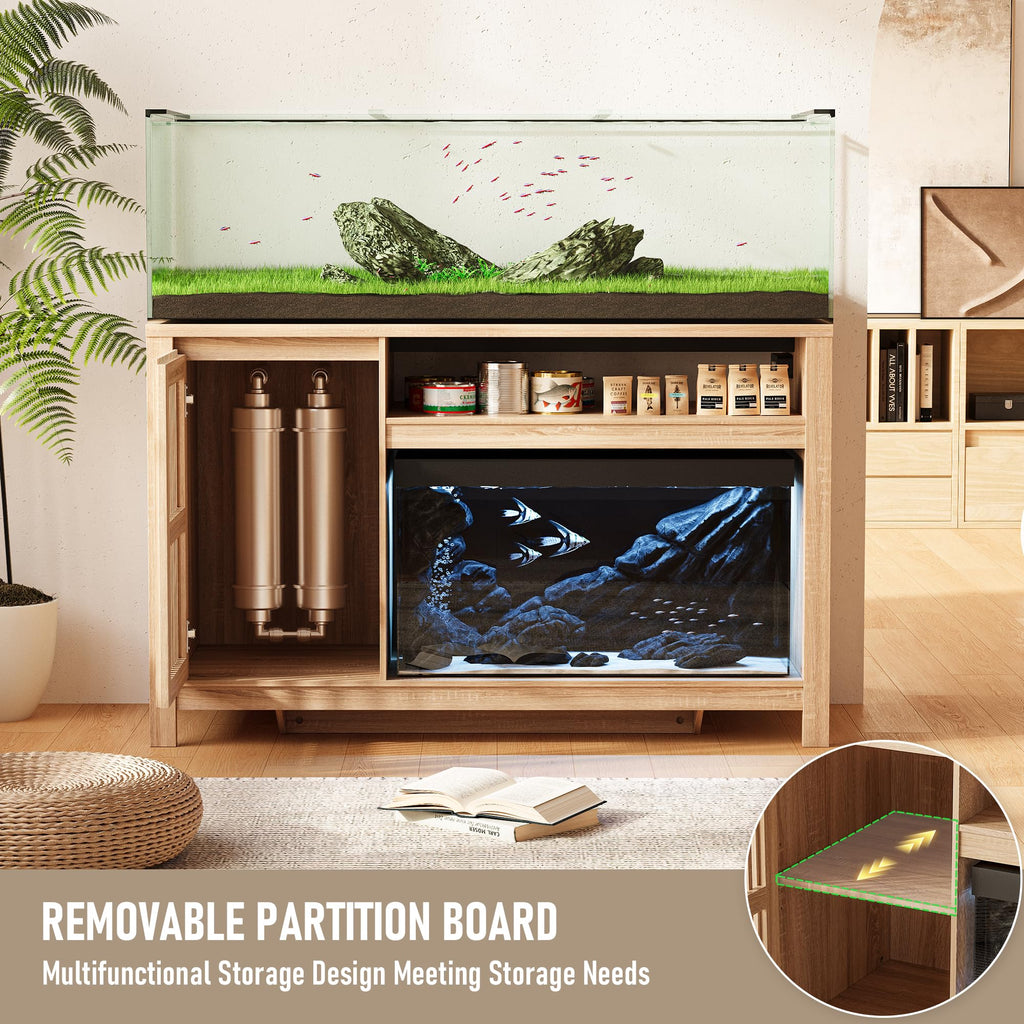 55-75 Gallon Fish Tank Stand with Power Outlet, Aquarium Stand with Cabinet, Heavy Duty Reptile Tank Stand Table for
