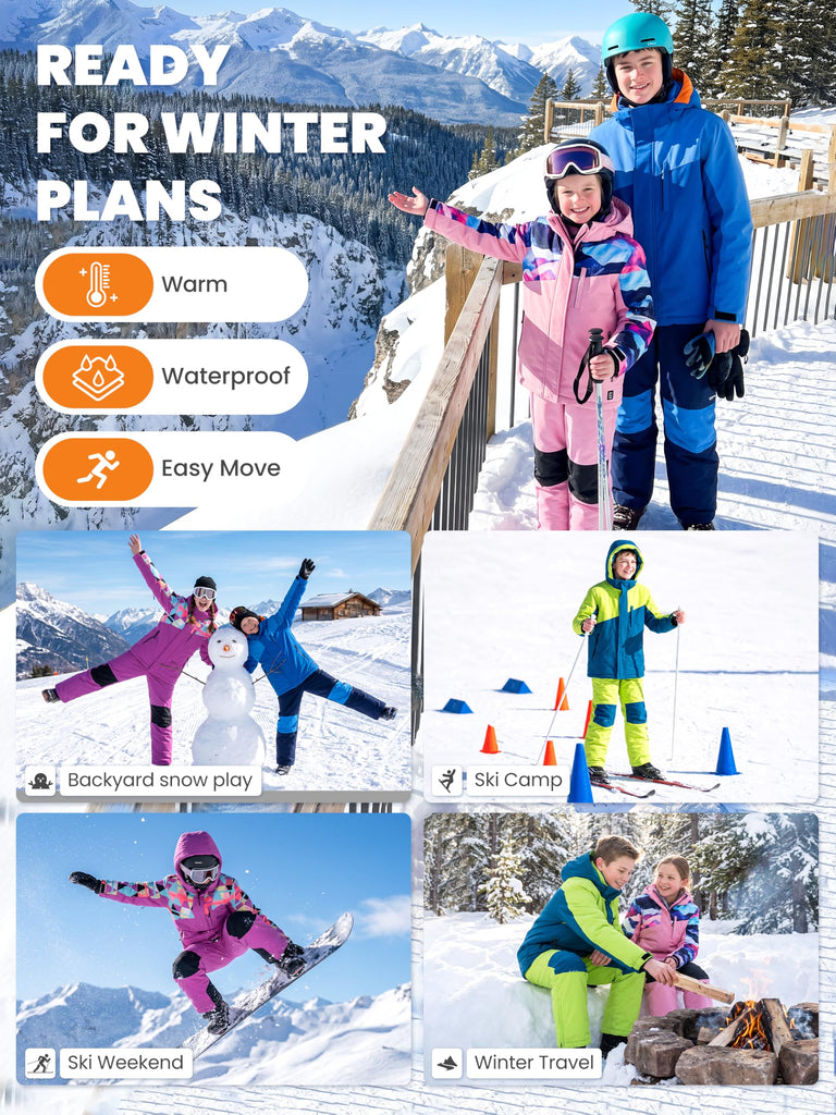 Piece Kids Snowsuit, Waterproof Ski Jacket & Bib Pants