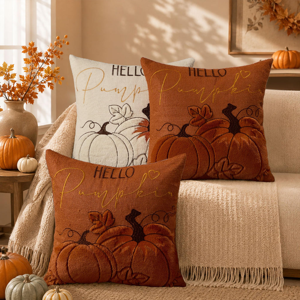 Fall Pillow Covers 16x16 Rust Faux Fur Pumpkin Cozy Decor QZ06B16