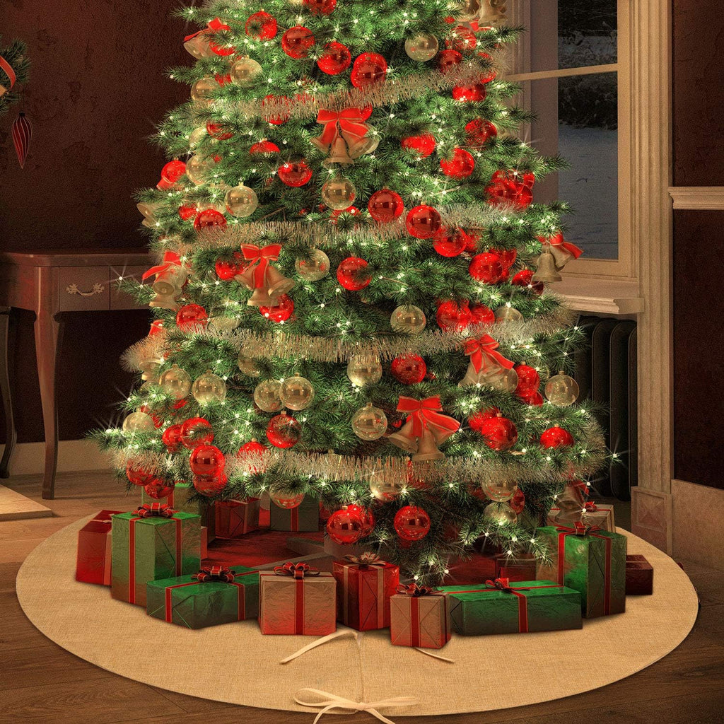 48 Inch Burlap Christmas Tree Skirt, Natural Beige Round Xmas Cover