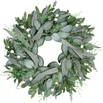 24 Inch Summer Wreath for Front Door, Artificial Outdoor Eucalyptus Wreath, Spring Green Wreaths for Front Door