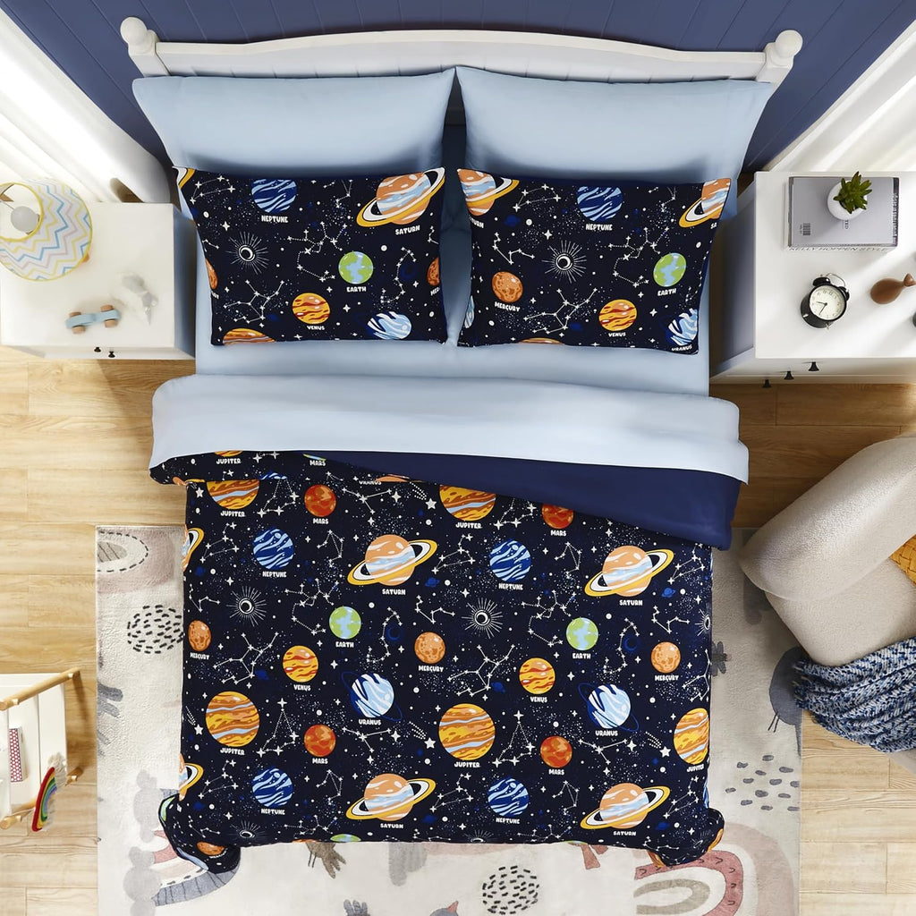Full Kids Comforter Set - 7 Pieces Full Bedding Sets for Boys Teen, Glow in The Dark Space Bed in A Bag with Sheets