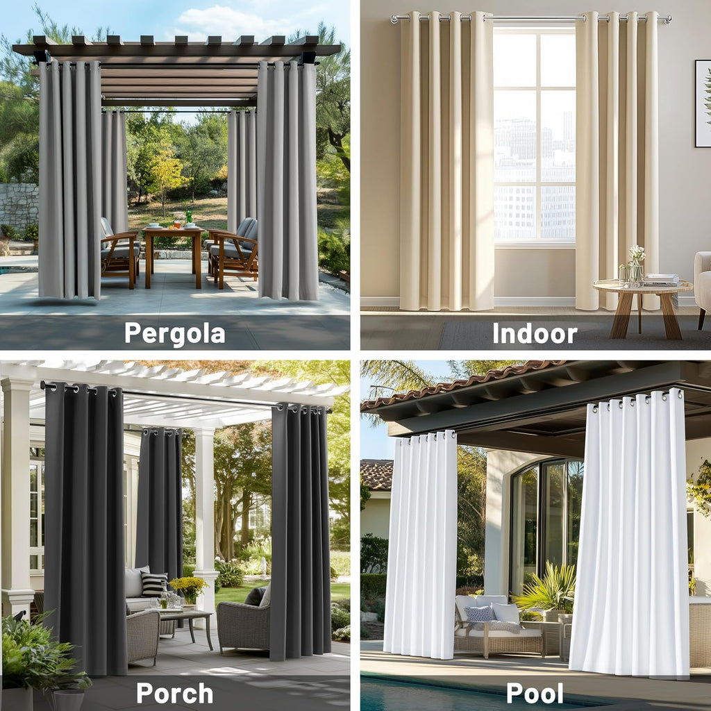 Waterproof Outdoor Curtains 300 GSM , Premium Thermal Insulated Privacy Assured Thick Outside Curtains for Porch