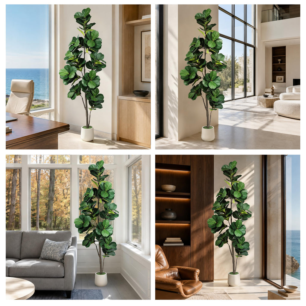 Artificial Fiddle Leaf Fig Tree 7ft with White Exquisite Planter