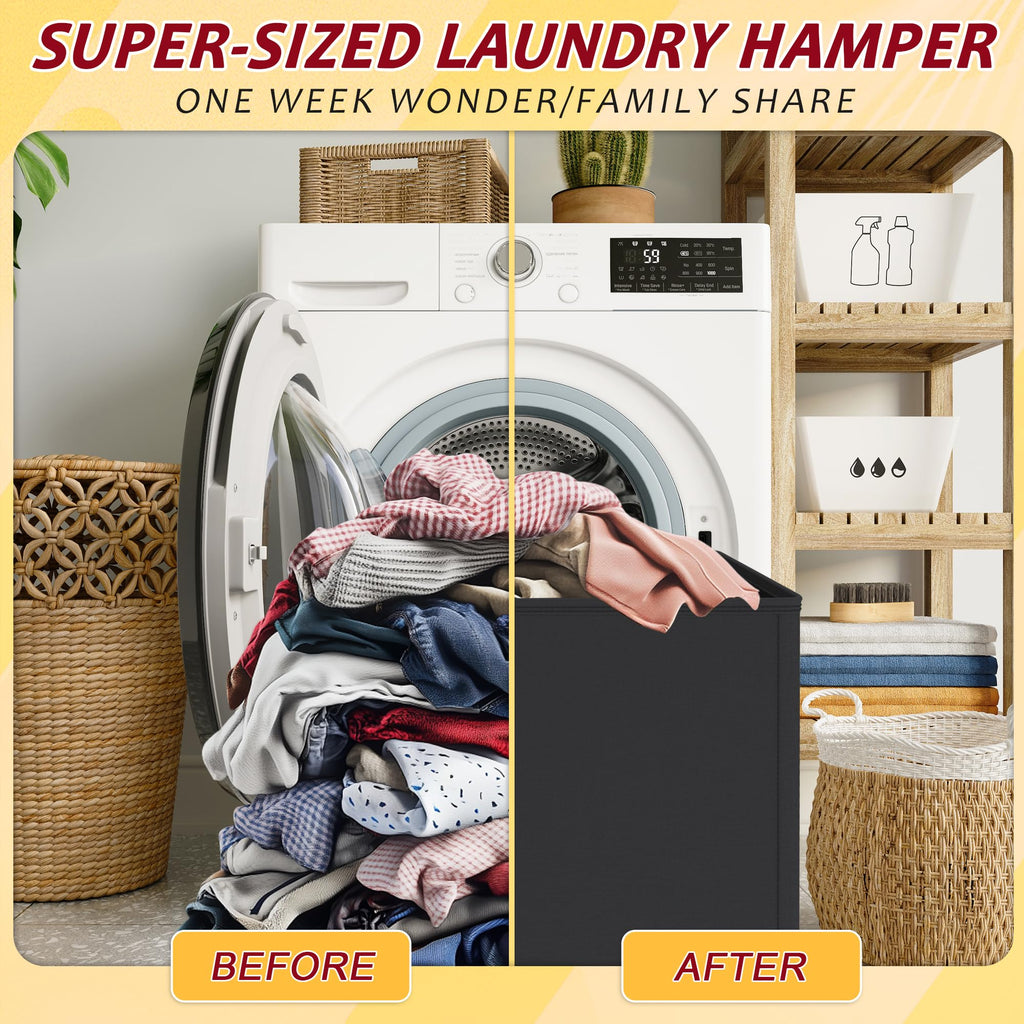 195L Laundry Hamper 3 Section,Large Laundry Hamper with Lid,Dirty Clothes Hamper with 3 Inner Bags,Collapsible