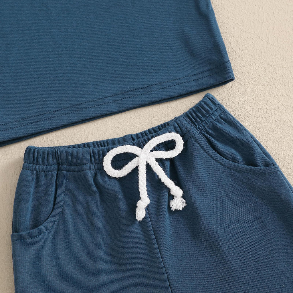 2Pcs Baby Boy Summer Clothes Infant Toddler Solid Color Sleeveless Tank Tops Shorts Set Blue