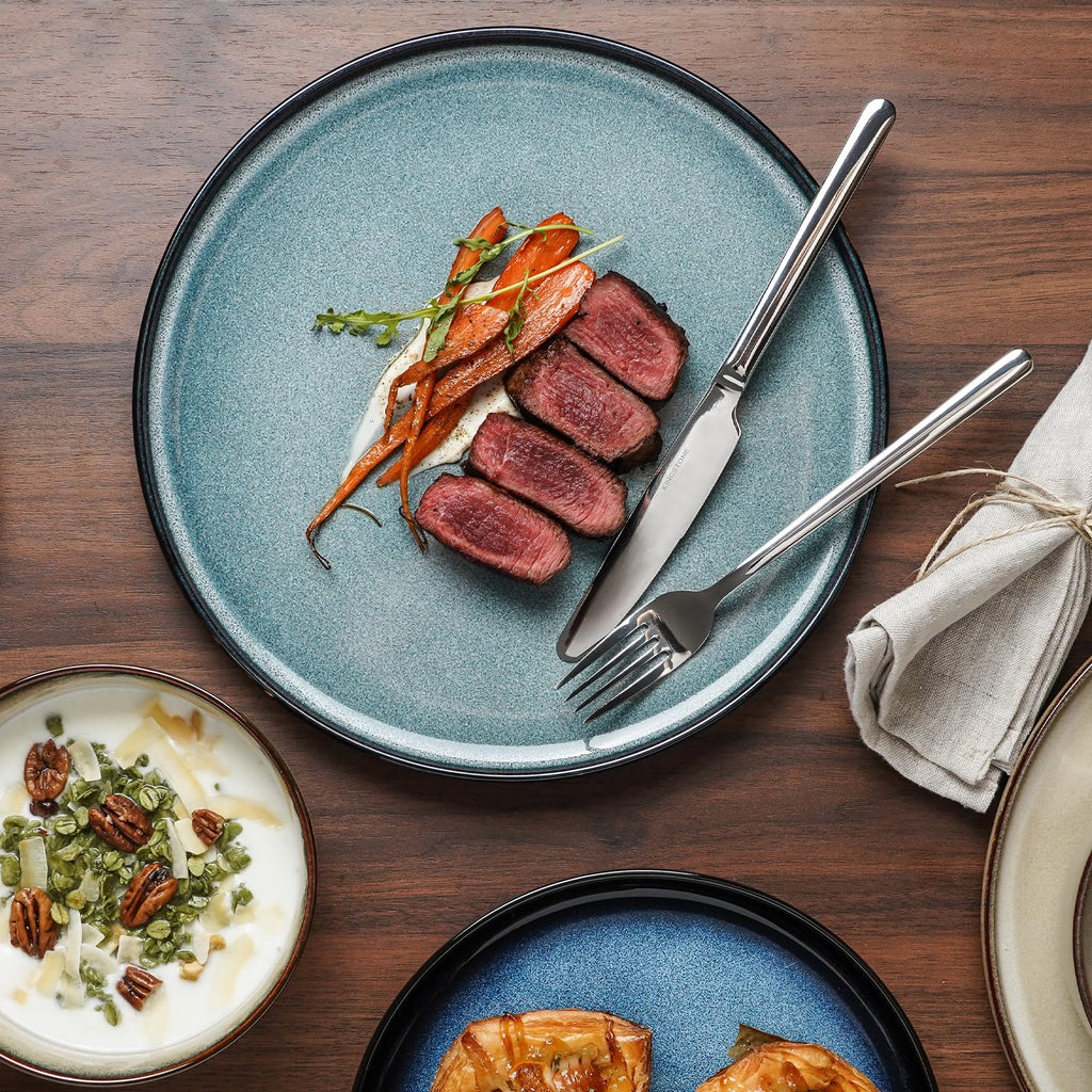 Stoneware Dinnerware Sets for 8, Reactive Glaze, Pale Blue