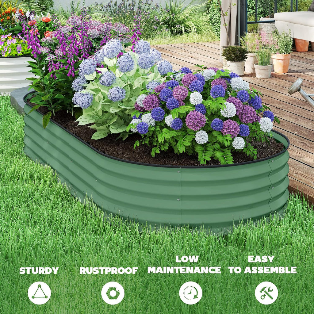 2PCS Galvanized Raised Garden Bed, 7' x 3' x 1', Green | Metal Raised Beds for Gardening, Plant Support Stakes