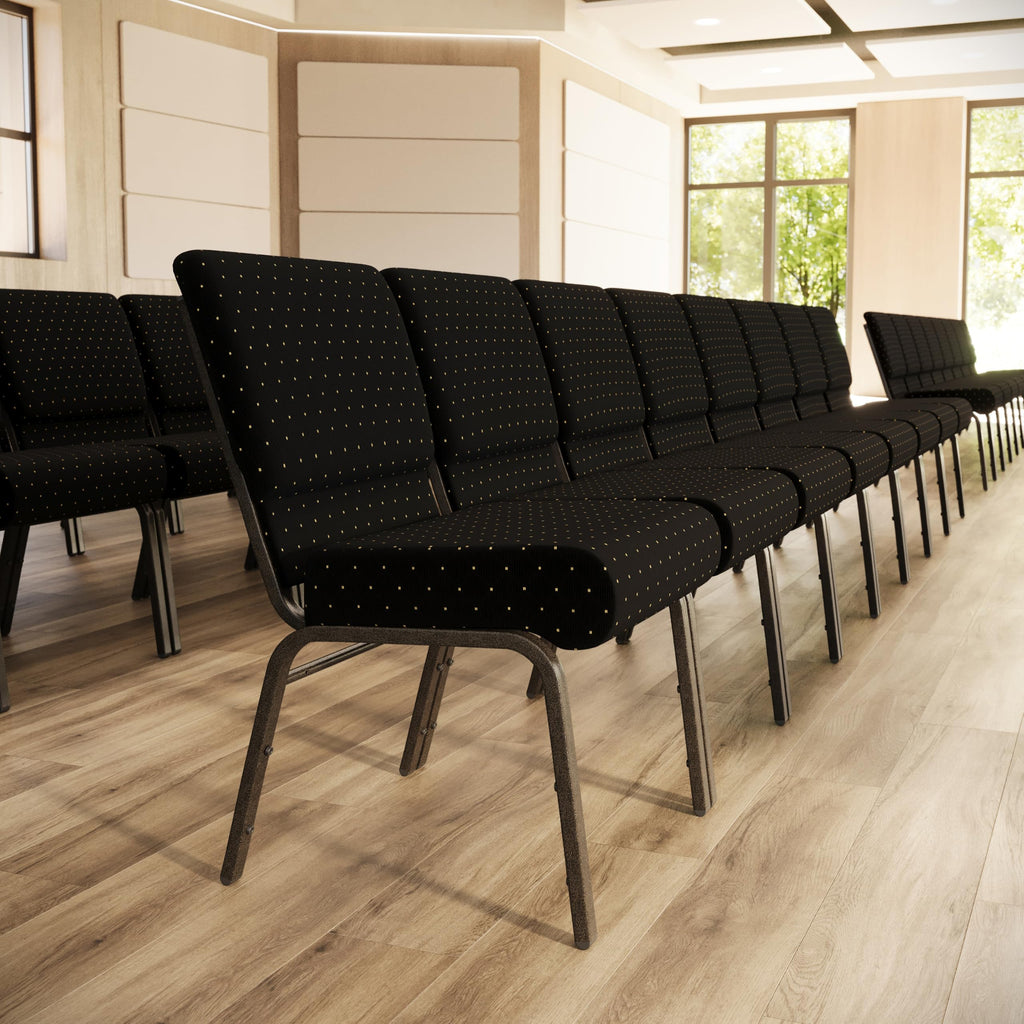 4 Pack HERCULES Series 21''W Stacking Church Chair in Black Dot Patterned Fabric - Gold Vein Frame