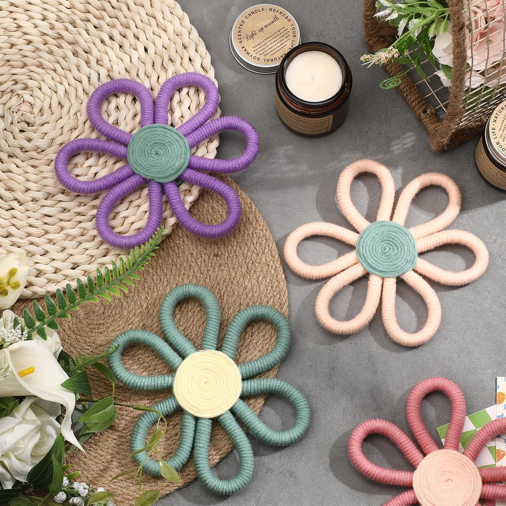 6 Pcs Boho Nursery Decor Flower Daisy Wall Art 6 Inch Woven Macrame Wall Hanging Bohemian Flower Decor Daisy Nursery