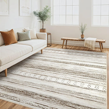 Area Rug Living Room Rugs - 5x7 Washable Large Soft Neutral Boho Moroccan Bohemian Farmhouse Rug Indoor Floor Carpet