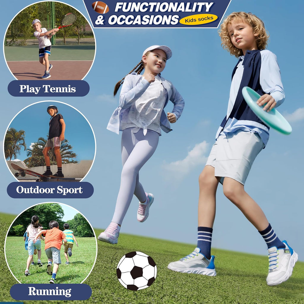 Boys Kids Girls Athletic Socks Basketball Sport Youth Crew Cotton Breathable Outdoor Socks 6 Pairs