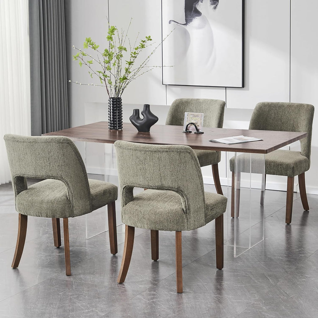 Wooden Dining Chairs Set of 2, Modern Fabric Upholstered Dining Room Chair Kitchen Chairs, Farmhouse Dinner Chair for
