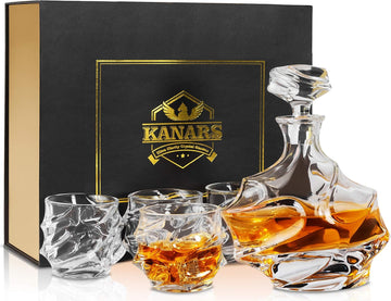 Crystal Whiskey Decanter Set with Heavy 11 Oz Old Fashioned Glasses