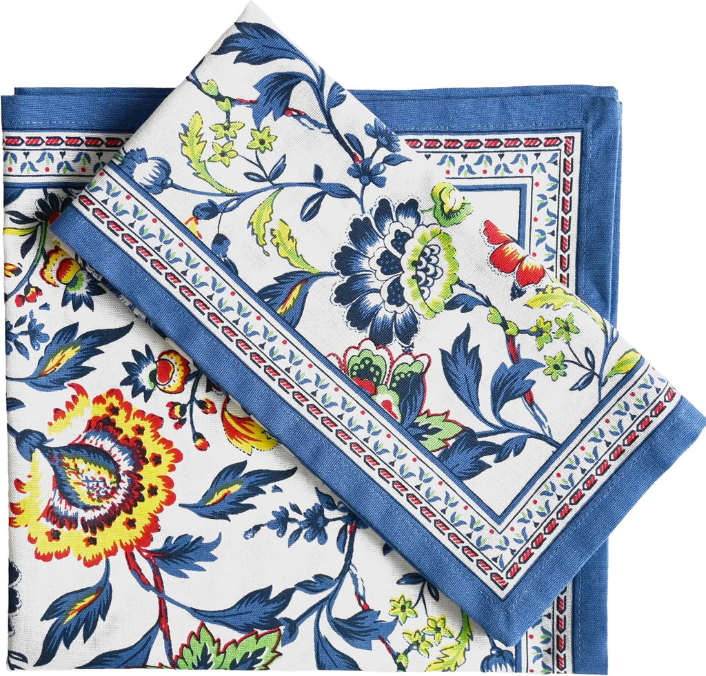 Cloth Napkins Set of 12 Cotton Linen, 20x20 Inch, Blue Floral | Mitered corner, washable, soft, absorbent, floral