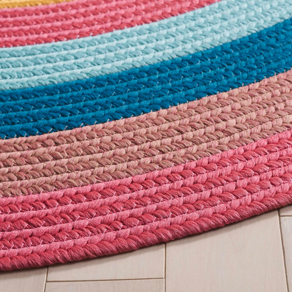 Braided Indoor/Outdoor Washable Oval Rug, Pink & Blue BRD327U