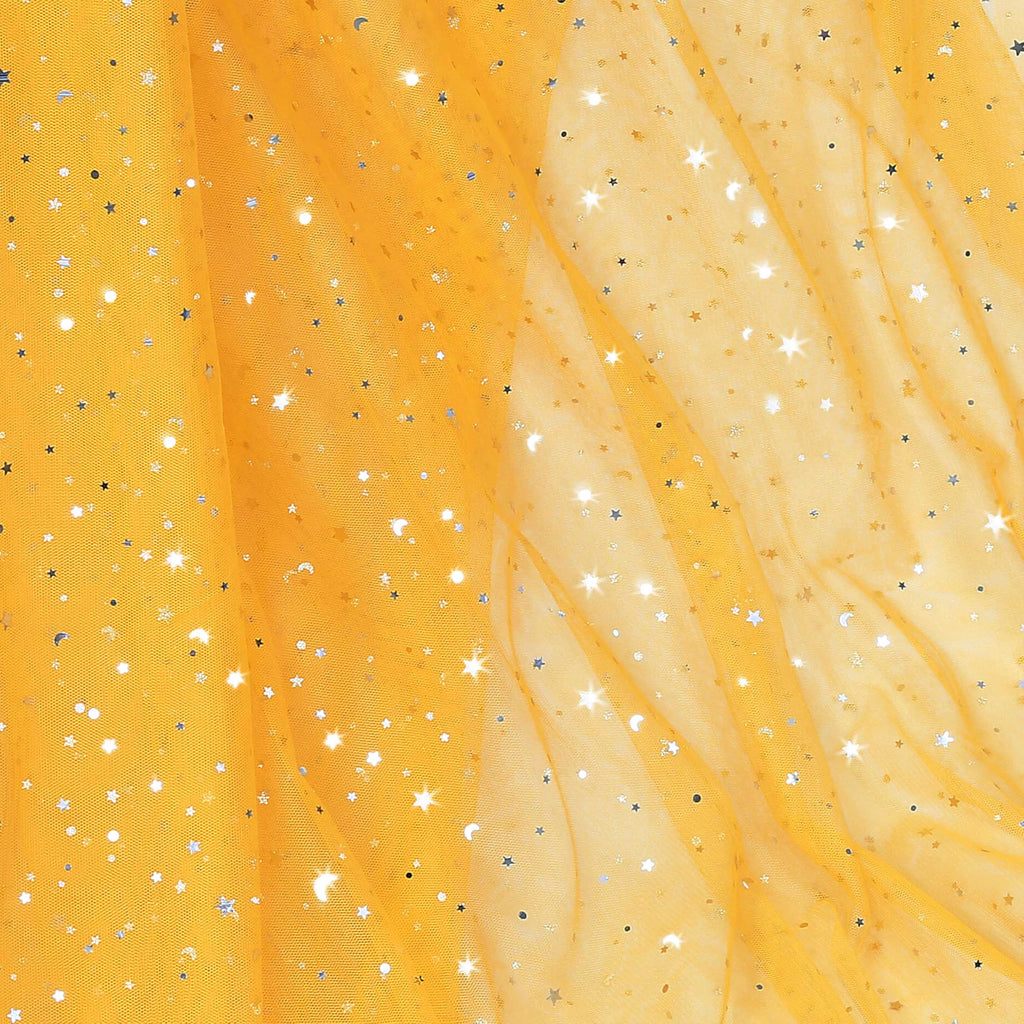 1 Yard Glitter Tulle, Star Moon Sequin, 54" Wide Gold