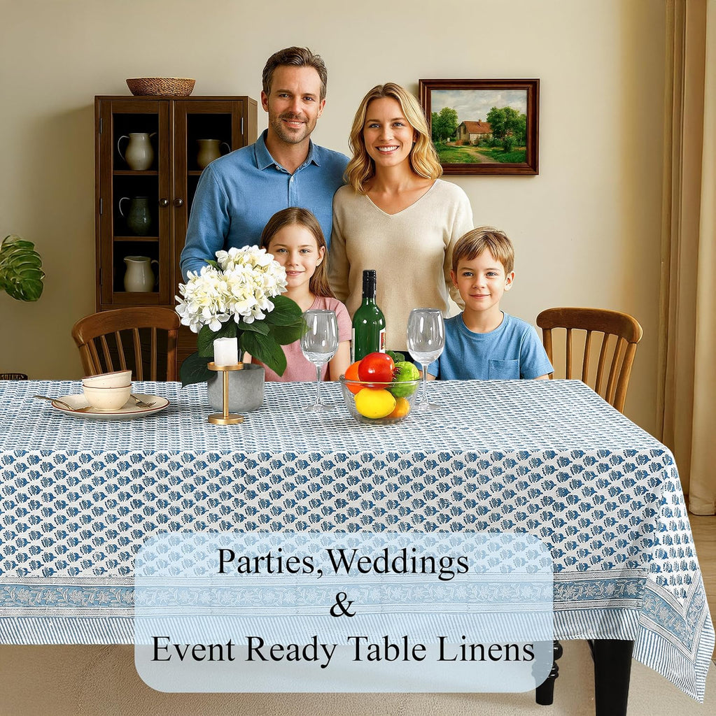 CPC Tablecloth 100% Cotton 60x60 Inch Indian Block Print Square Table Cover, Table Cloth for Wedding