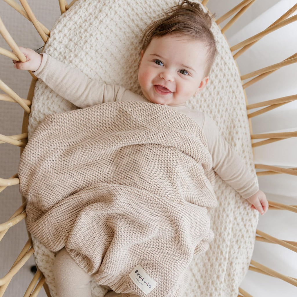 100% Organic Cotton Heritage Knit Textured Baby Quilt Blanket - Signature Heritage Knit, Soft Breathable Newborn Baby