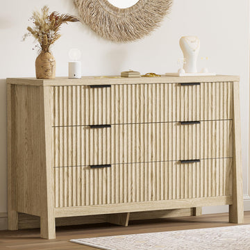 Fluted 6 Drawers Dresser, Natural Oak