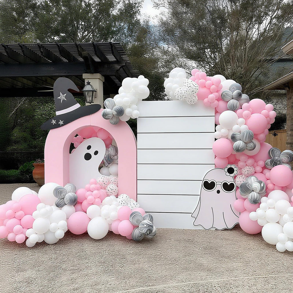 Pink Ghost Halloween Balloon Arch Garland Kit Spooky One Birthday Balloons
