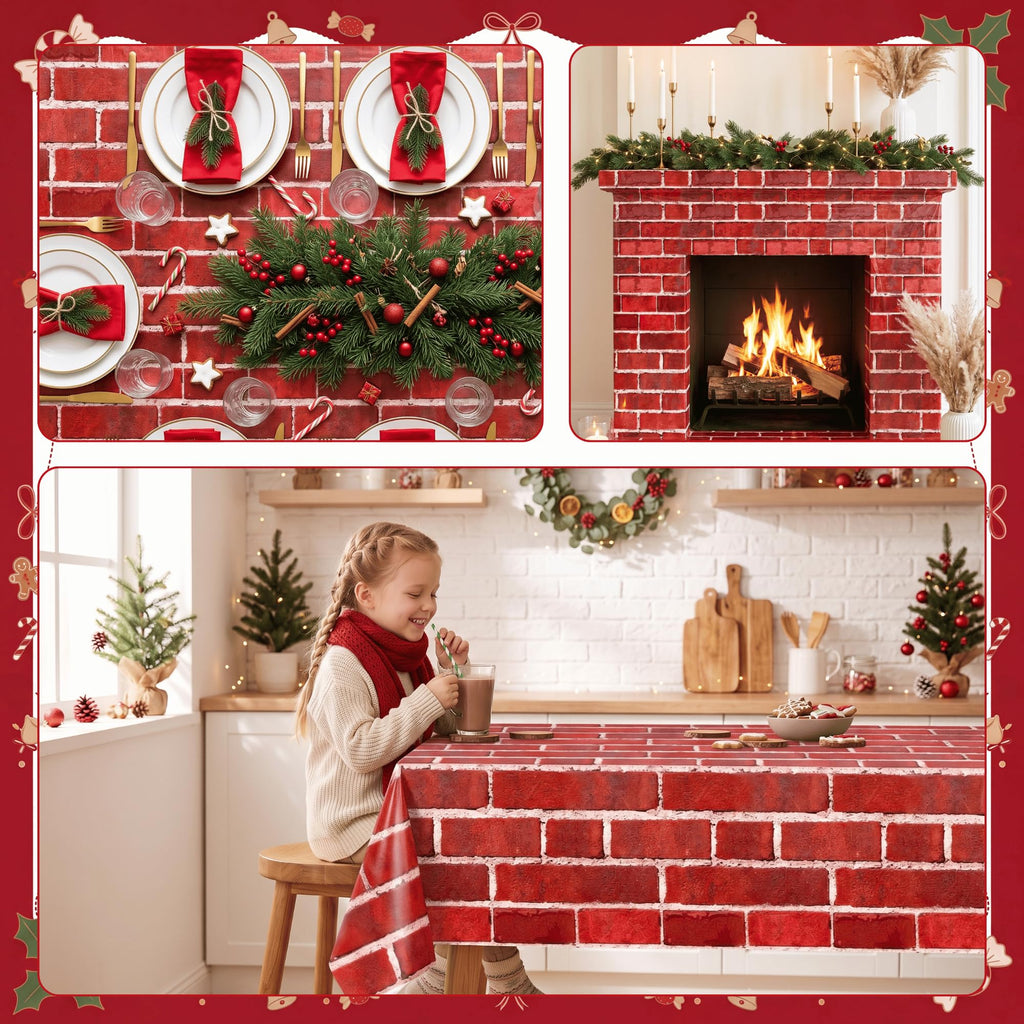 X 54IN Christmas Red Brick Tablecloth Roll with Slide Cutter Box