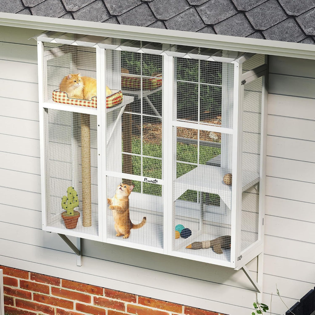 Outdoor Catio for 2-3 Large Indoor Cats 2 Jumping Platforms White