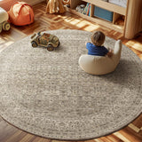 6ft Washable Round Rugs for Bedroom: Circle Living Room Rug Vintage Non Slip Low Pile Soft Faux Wool