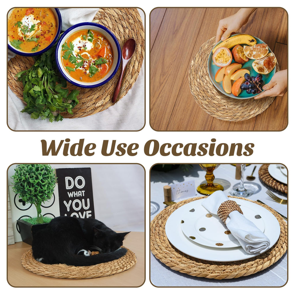 60 Pcs Round Woven Placemats 12 Inch Rattan Table Charger Plates