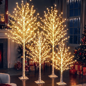 4 Pack Lighted Birch Tree, LED 8 Mode Light, 4 5 6 8 ft