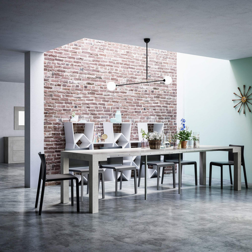 First, Extendable Console Table 17.7(120) x35.4 in, Concrete Effect, Grey, for 4-14 People, Space-Saving Dining