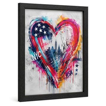 York Heart Canvas Wall Framed Urban City Decor 12x16 Inch