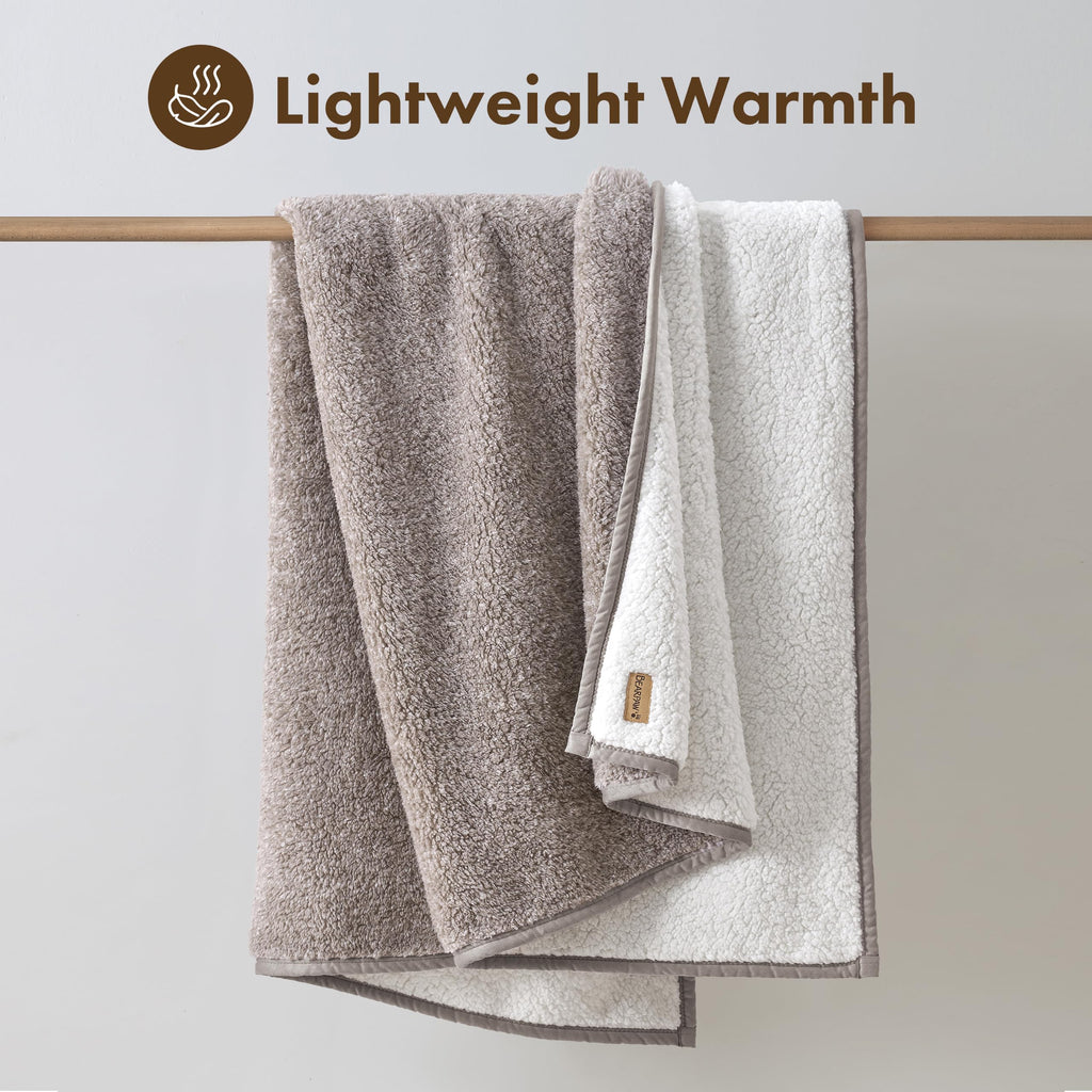 Sherpa Couch Blanket, Soft Throw, 50" x 70", Beige Sand