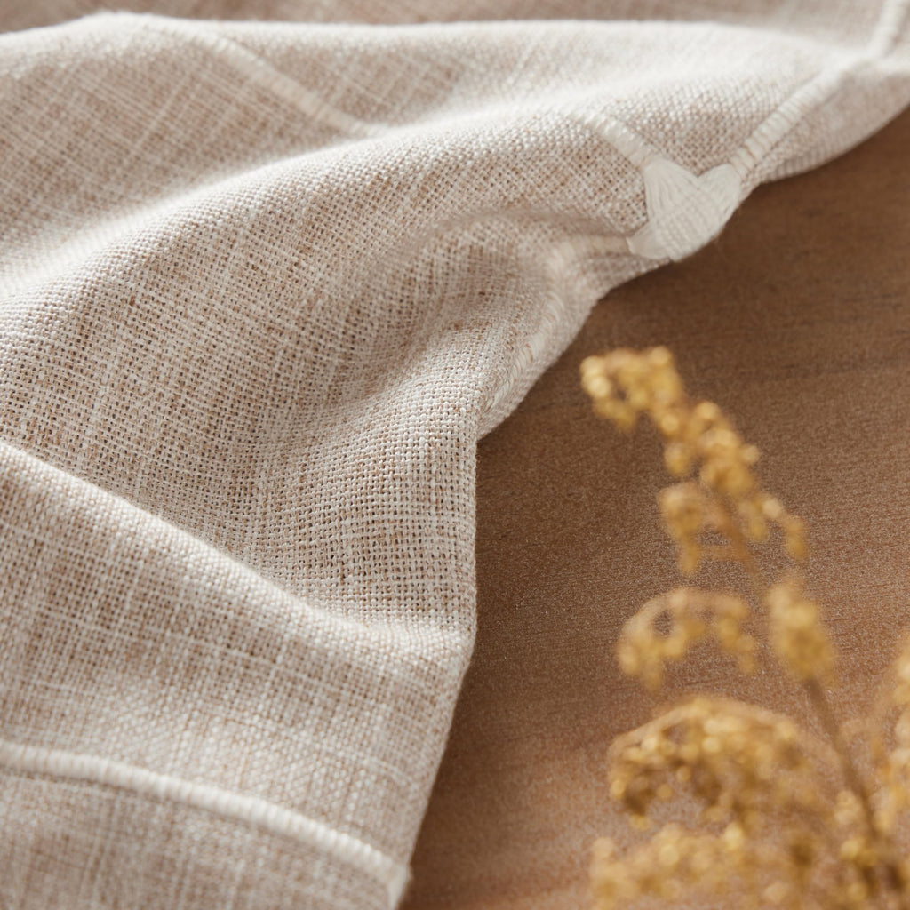 Boho Round Grid Tablecloth with Tassels, Taupe 60in
