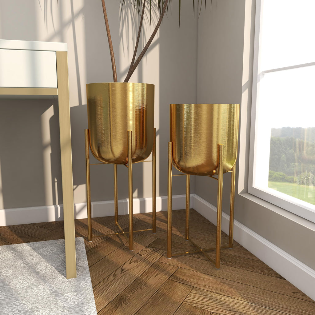Metal Dome Planters, Set of 2, 19", 22"H, Gold