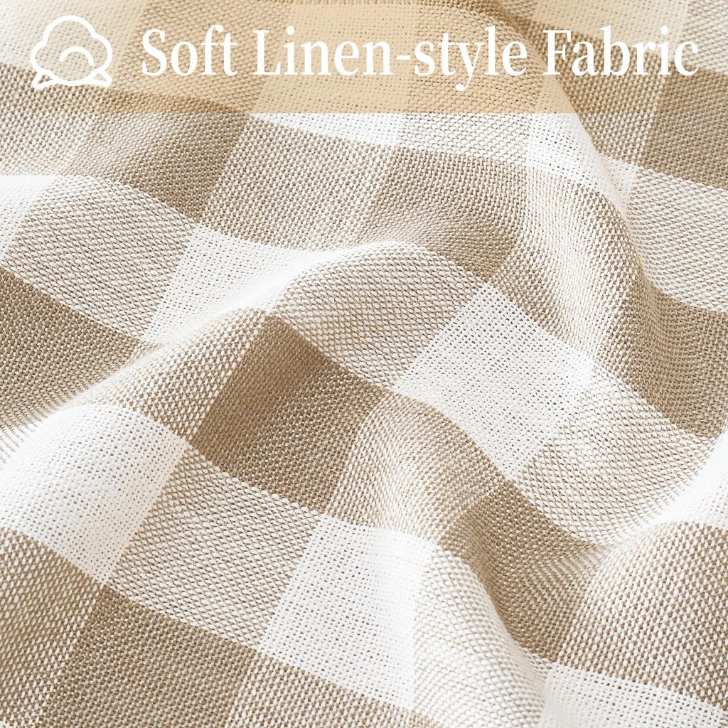 Thanksgiving Gingham Tablecloth Round 60 inch, Outdoor Washable Checkered Plaid Table Cloth Cotton Linen Fabric
