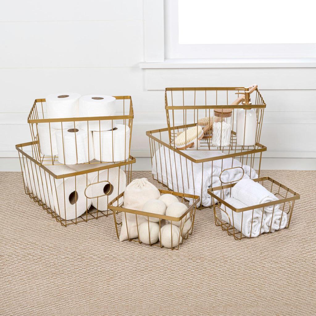 Camden 6-Piece Nesting Baskets Industrial Wire 16", Gold