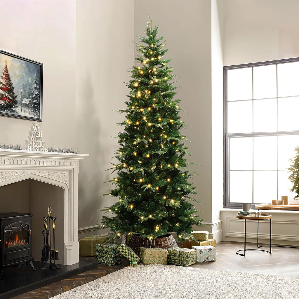 LuxenHome Slim Christmas Tree, Prelit Skinny Artificial Christmas Tree