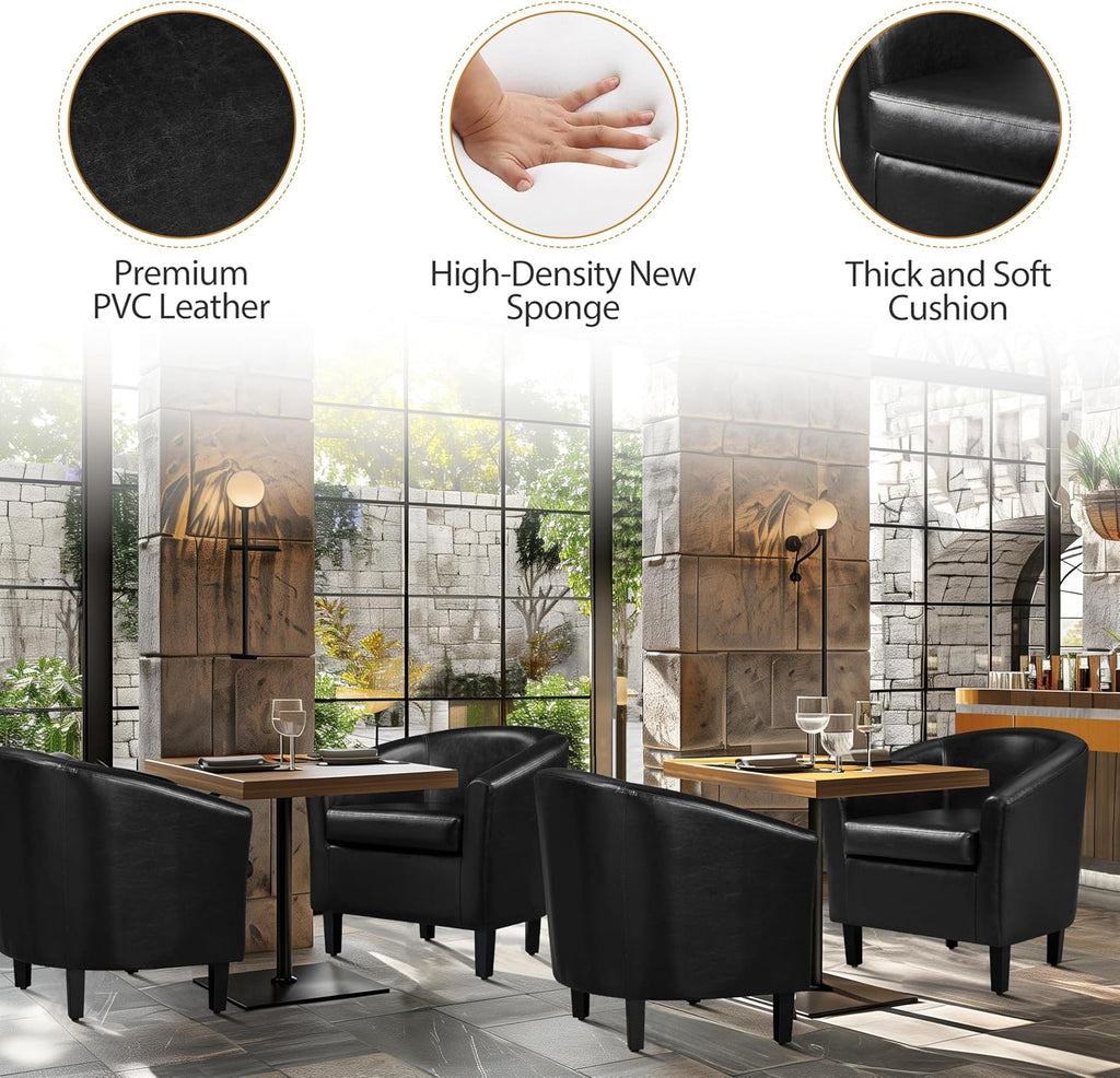 Accent Chairs, Faux Leather Barrel Armchairs, Black
