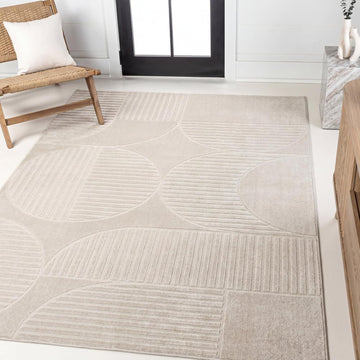 Nordby High-Low Arch Striped Ivory/Cream Indoor/Outdoor Area Rug, 8x10, Modern, Contemporary, Geometric, Bohemian