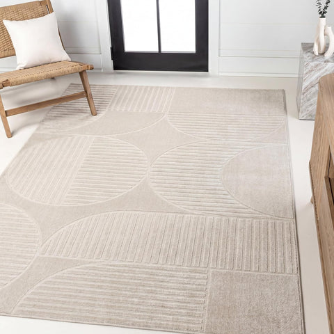 Y Nordby High-Low Arch Striped Ivory/Cream Indoor/Outdoor Area Rug, 8x10, Modern, Contemporary, Geometric