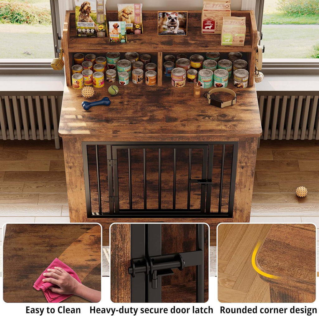 Small Dog Crate Furniture with Storage Hooks