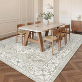 8x10 Washable Vintage Area Rug, Stain Resistant Non-Slip Large Carpet Beige